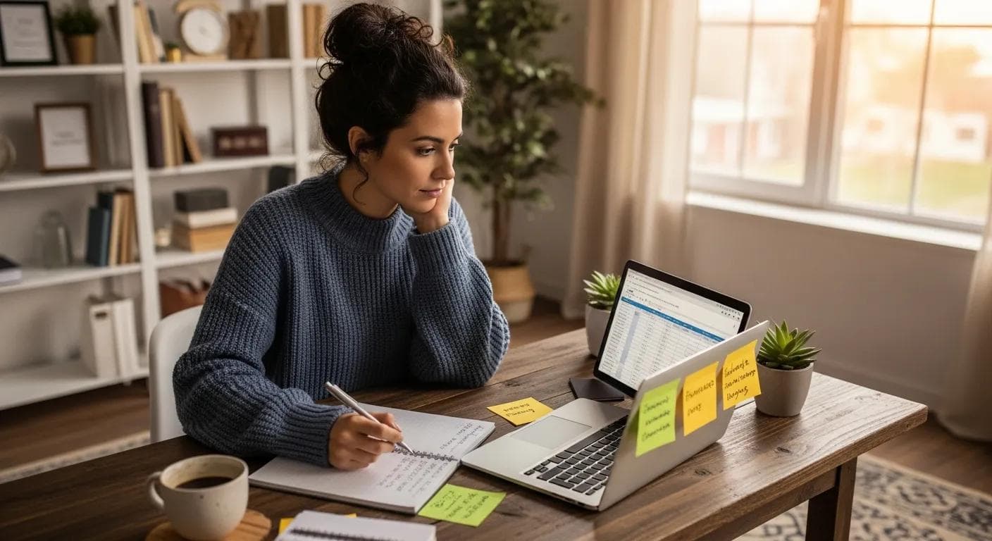 Small business owner working on marketing strategies in a cozy office