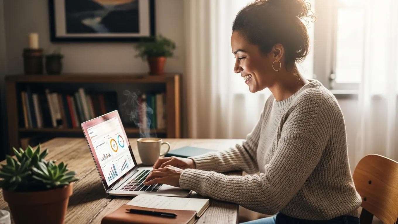 Small business owner engaging in content marketing in a cozy workspace
