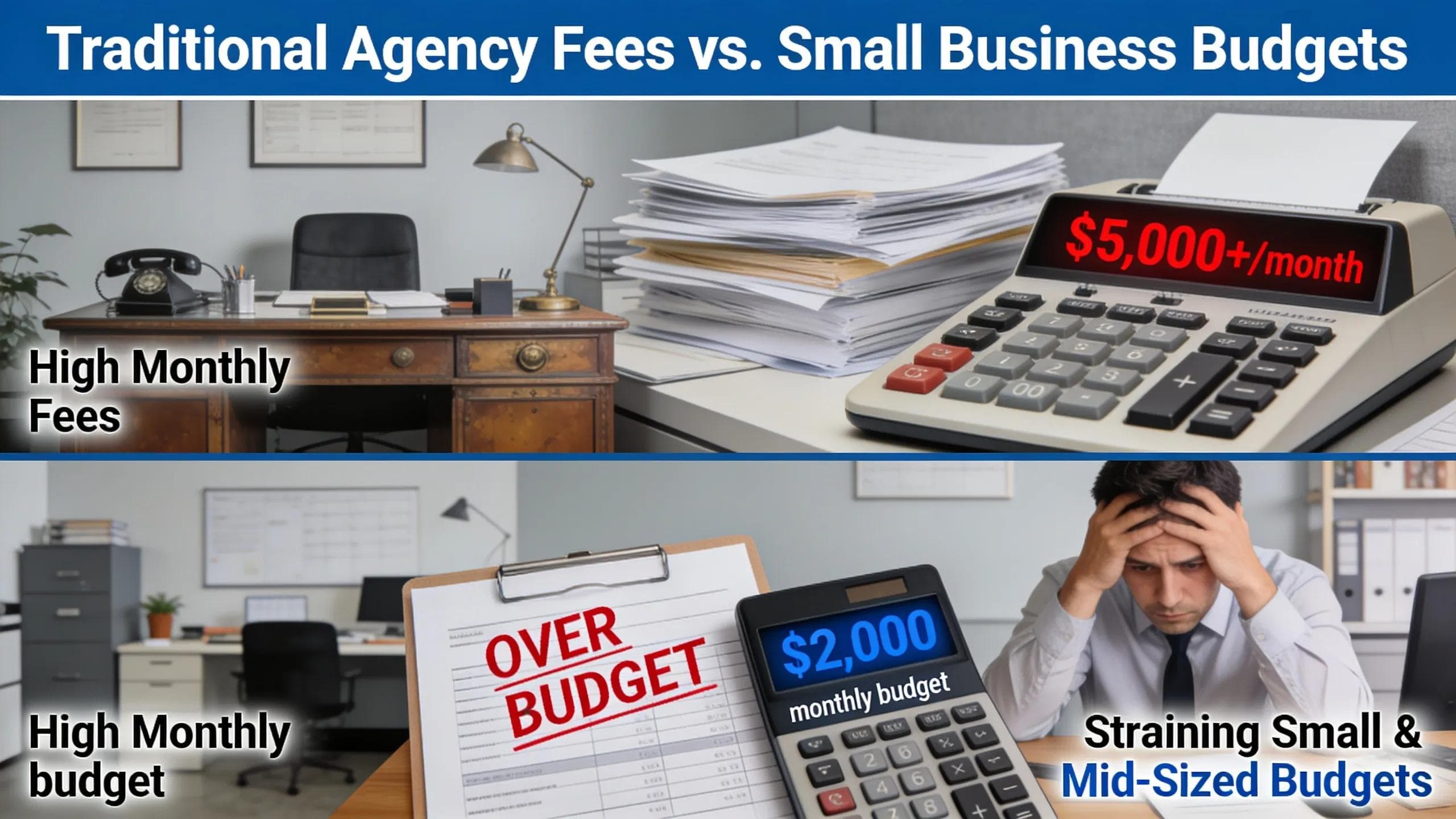 Traditional agencies frequently charge high monthly fees that strain small and mid-sized budgets.; Traditional agency