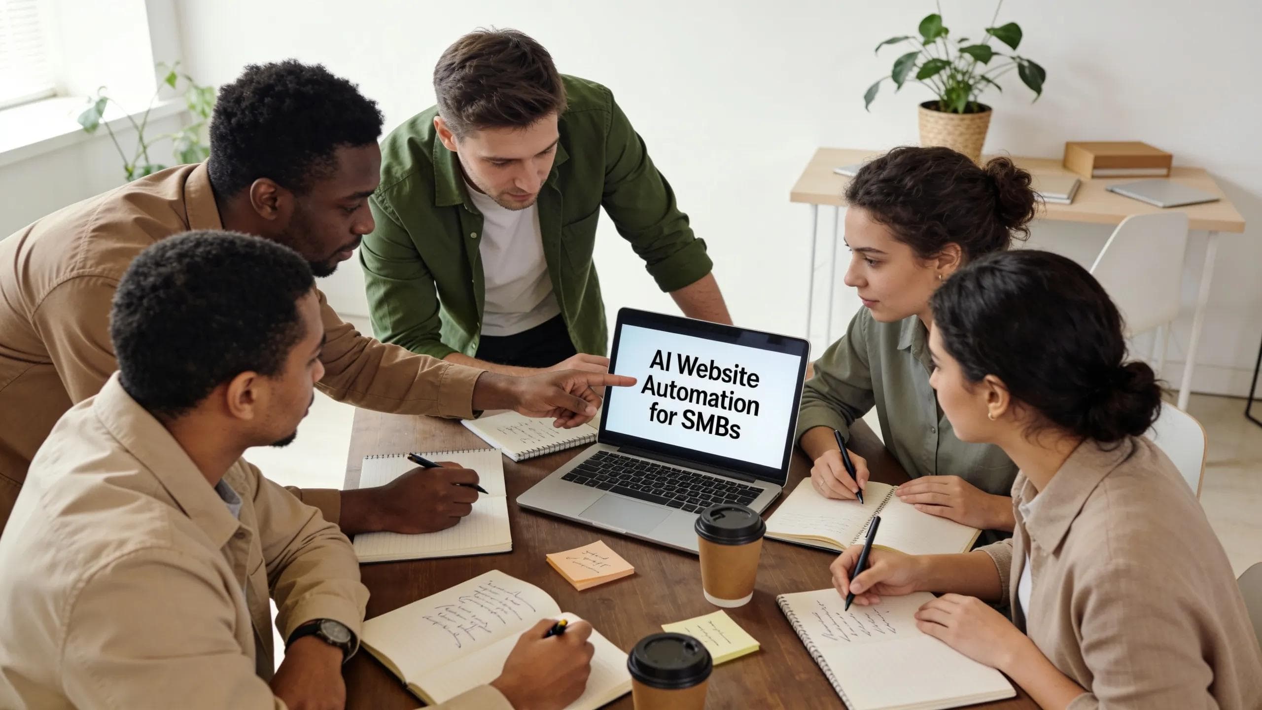 Collaborative team in a modern office discussing AI marketing automation strategies