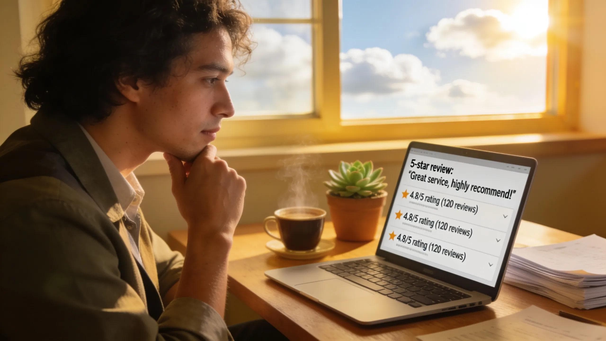 Local business owner engaging with customer reviews through AI tools to enhance online reputation