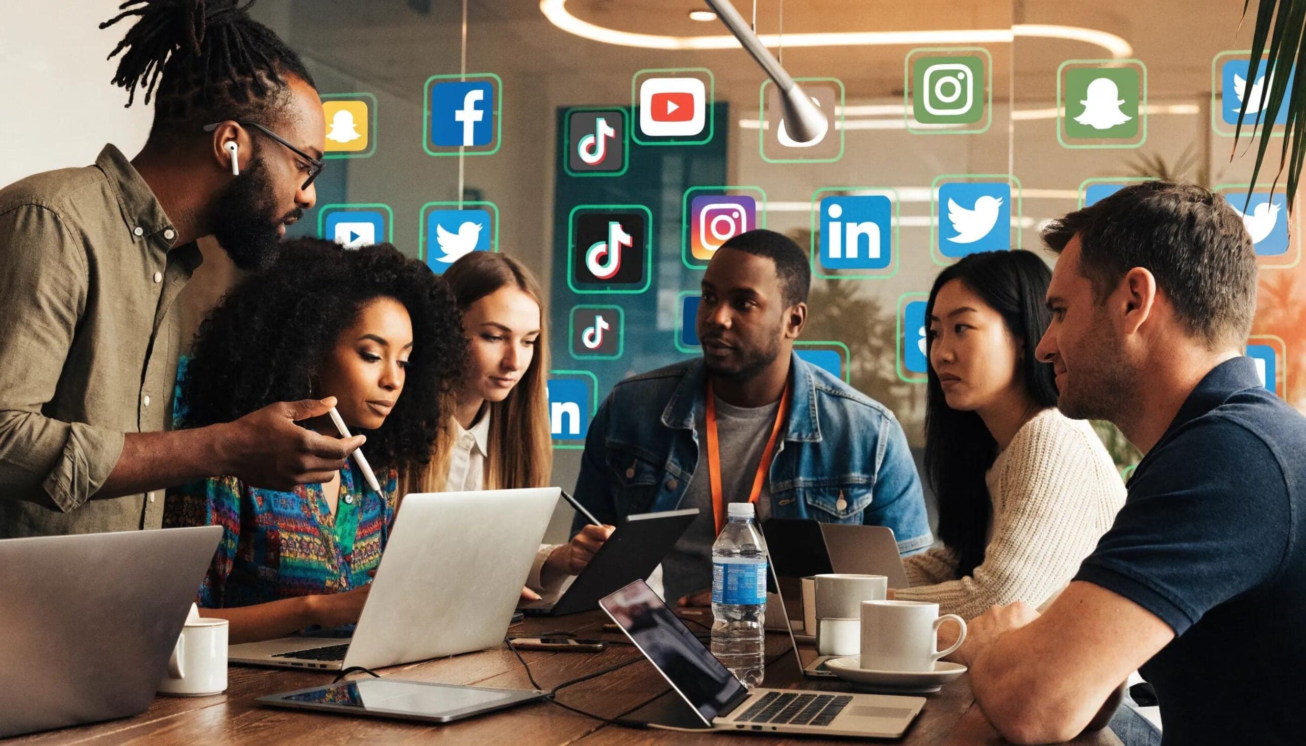 Professionals collaborating on B2B social media marketing strategy